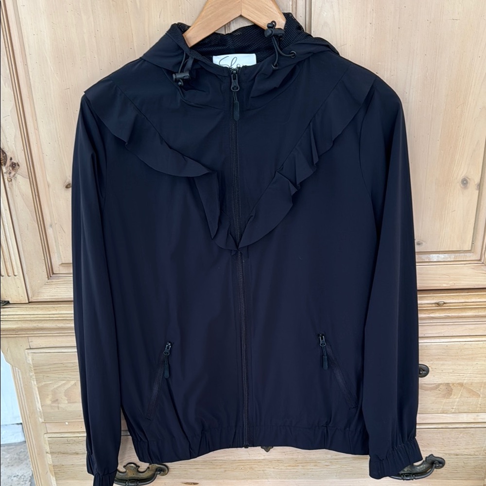 Shop Style Your Senses Black Utility Jacket with Ruffled Collar and Relaxed Fit